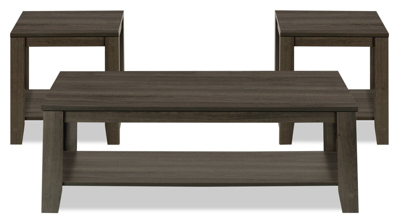 Ensemble 3 tables traditionnelles Lincoln de 42 po (table à café et 2 tables de bout) avec tablette - brun-noir 