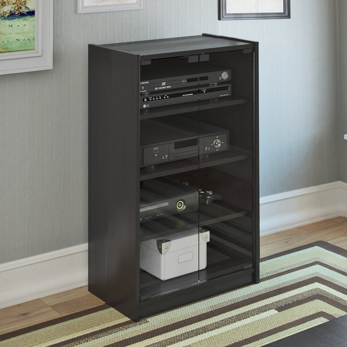 Meuble audio moderne Cranley de 21,25 po avec rangement et système de gestion des câbles - noir avec verre
