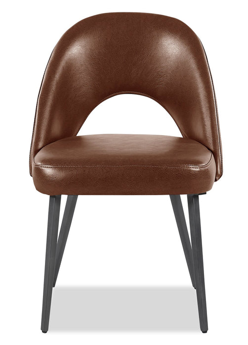 Chaise de salle à manger Elijah en tissu de cuir végétalien et en métal - brune