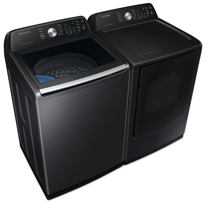 Laveuse à chargement par le haut de 5,3 pi³ et sécheuse électrique de 7,4 pi³ de Samsung - acier inoxydable noir