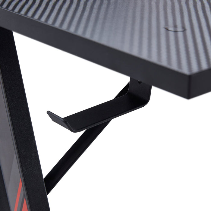 Bureau de jeu Sparta de 48 po avec tablette surélevée pour moniteur - noir avec touches de rouge