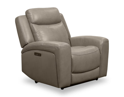 Scott Living Prescott 42.5" Genuine Leather Power Reclining Chair with Power Headrest - Grey | Fauteuil à inclinaison électrique Prescott de Scott Living de 42,5 po en cuir véritable avec appuie-tête électrique - gris
