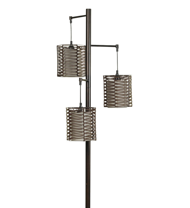 Lampe à pied Harlon de 71,5 po bronze antique à 3 ampoules avec abat-jours en rotin