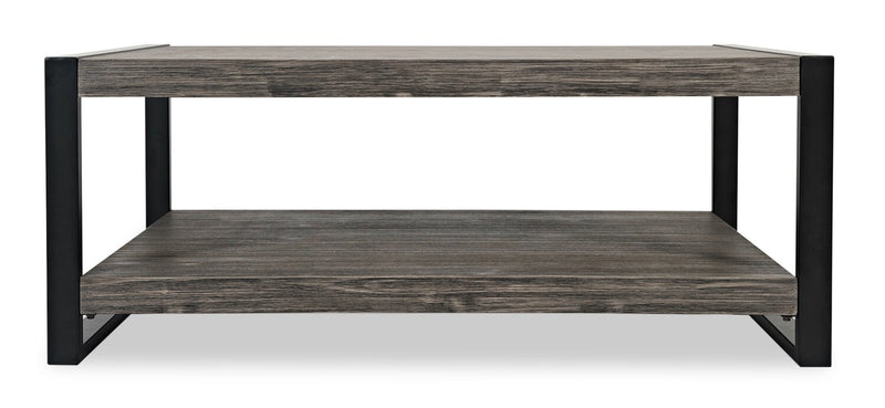 Table à café moderne Apex 48 po avec tablette - grise avec pattes en métal noir