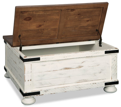 Benjy Coffee Table with Storage  - Rustic style Coffee Table in Distressed white natural pine