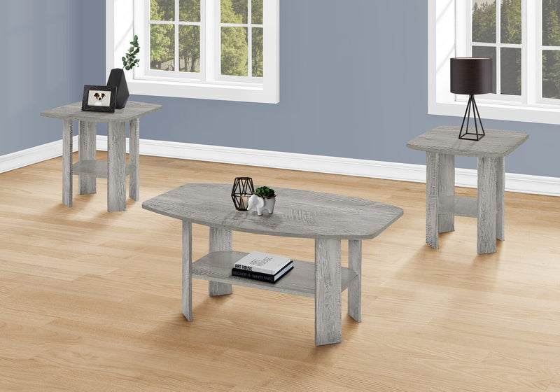 Ensemble 3 tables modernes Everest de 35,5 po (table à café et 2 tables de bout) avec tablette - gris 