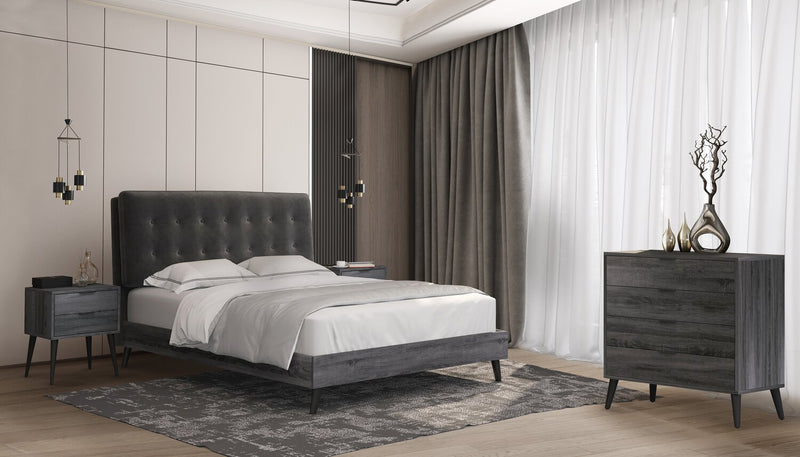 Commode verticale moderne du milieu du 20e siècle Nash de 35,4 po (L) x 35,5 po (H) à 4 tiroirs pour la chambre à coucher - gris foncé