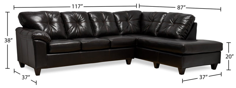 Sofa sectionnel de droite Addison 2 pièces fabriqué au Canada en similicuir avec coussins de siège amovibles - mûre