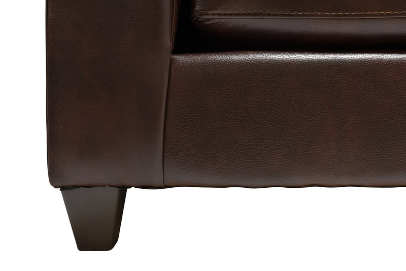 Causeuse Addison de 63 po fabriquée au Canada en tissu d’apparence cuir avec coussins de siège amovibles et capitonnage - brune