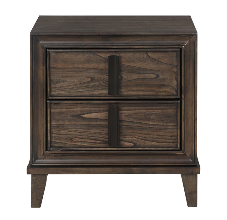 Ensemble de chambre à coucher Kane 6 pièces en cuir végétalien avec lit de rangement, commode, miroir et table de nuit, brun - format très grand lit