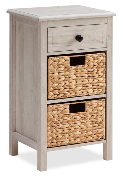 Jon 15.5" Chairside Table with 2 Baskets & Drawer - White Oak|Table de fauteuil Jon de 15,5 po avec 2 paniers et tiroir - chêne blanc