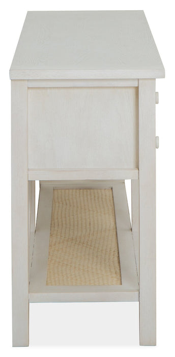 Table de salon traditionnelle Ellison de 60 po avec rangement et tablette - bois blanc antique