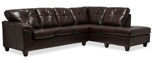Sofa sectionnel de droite Addison 2 pièces fabriqué au Canada en similicuir avec coussins de siège amovibles - brun