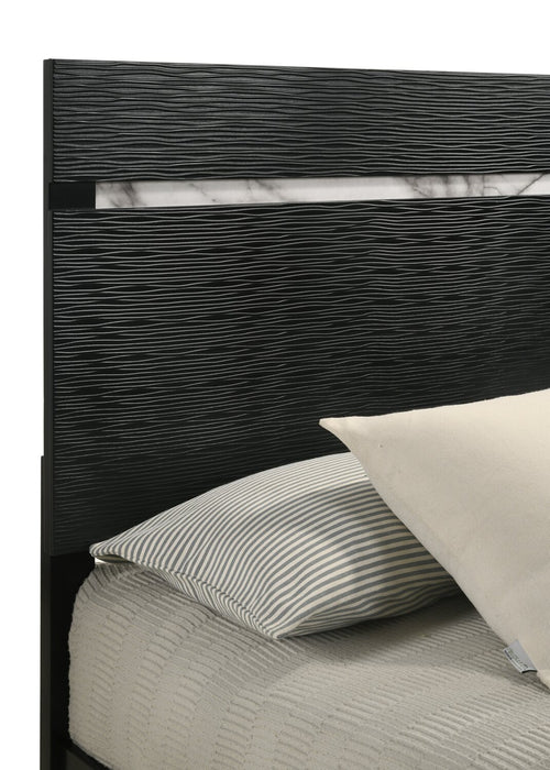 Ensemble de chambre à coucher Atlas 5 pièces de style moderne du milieu du 20e siècle avec lit, commode et miroir, noir - format grand lit