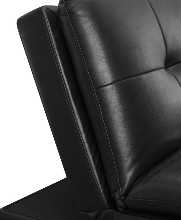 Futon June de 73,2 po en tissu d’apparence cuir avec mécanisme Klik Klak, pattes en métal et capitonnage - noir