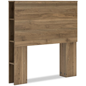 Tête de lit bibliothèque Mavi pour enfants de style moderne du milieu du 20e siècle avec port USB, brune - format lit simple