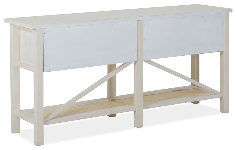 Table de salon traditionnelle Ellison de 60 po avec rangement et tablette - bois blanc antique