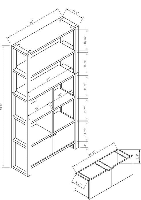 Bibliothèque Oscar Owen de 36 po avec tiroir et 6 tablettes - grise