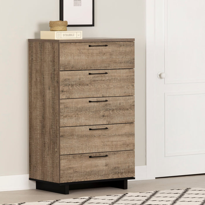 Commode verticale Everley de 29 po (L) x 49 po (H) à 5 tiroirs pour la chambre à coucher - brune