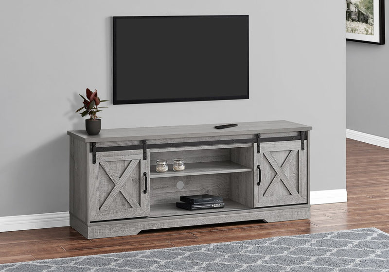 Meuble pour téléviseur moderne Marston de 60 po avec rangement et système de gestion des câbles pour téléviseurs jusqu’à 65 po - gris