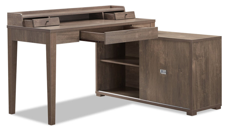 Jude Reversible Desk with Hutch – Hazelnut  - Modern style Desk in Hazelnut  Medium Density Fibreboard (MDF)