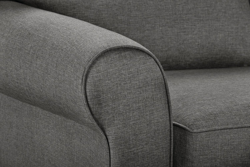 Sofa Tula de 88 po fabriqué au Canada en tissu avec accoudoirs enroulés et coussins décoratifs - gris acier