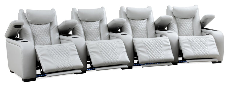 Sofa sectionnel à inclinaison électrique Cinema 5 pièces en apparence cuir avec appuie-têtes électriques - gris brume cosmique