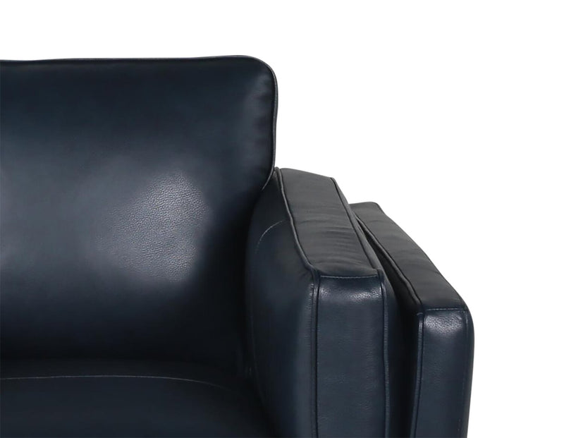 Causeuse Vivia de 63 po en cuir véritable avec coussins de siège amovibles et pattes en bois - bleu marine