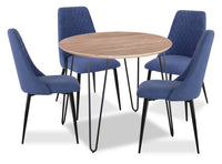 Ensemble de salle à manger Miya 5 pièces en acacia et métal avec table ronde de 36 po (L) et 4 chaises - bleu marine