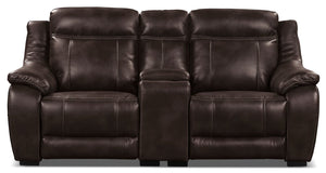 Novo Leather-Look Fabric Power Reclining Loveseat - Brown | Causeuse à inclinaison électrique Novo en tissu d'apparence cuir - brune | NOV2BNPL
