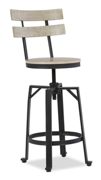  Tabouret bar Axel en métal avec siège pivotant et réglable, et dossier à lattes - blanc