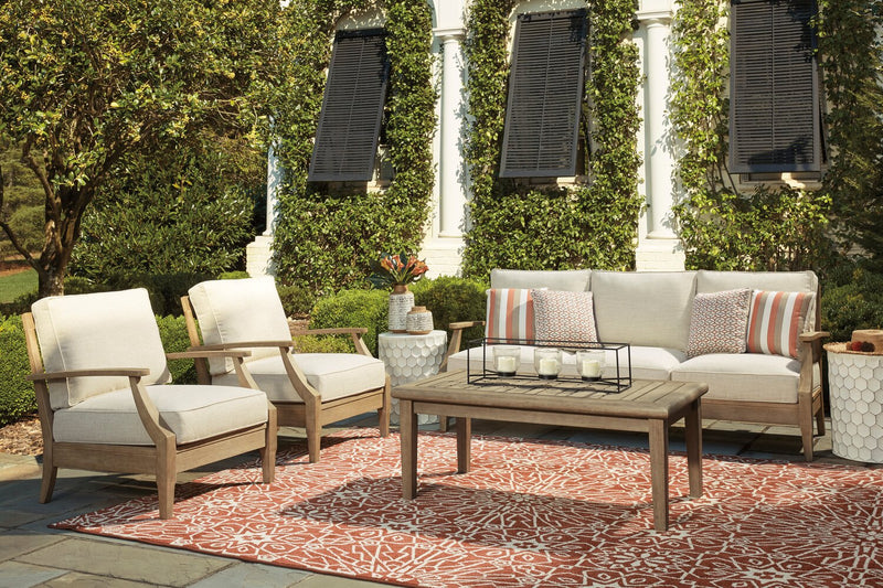 Fauteuil Juno pour la terrasse à l’extérieur - eucalyptus et tissu Nuvella, résistante aux rayons UV et aux intempéries - naturelle et beige