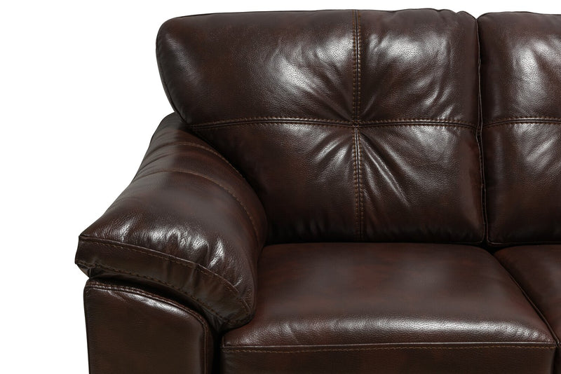 Causeuse Addison de 63 po fabriquée au Canada en tissu d’apparence cuir avec coussins de siège amovibles et capitonnage - brune