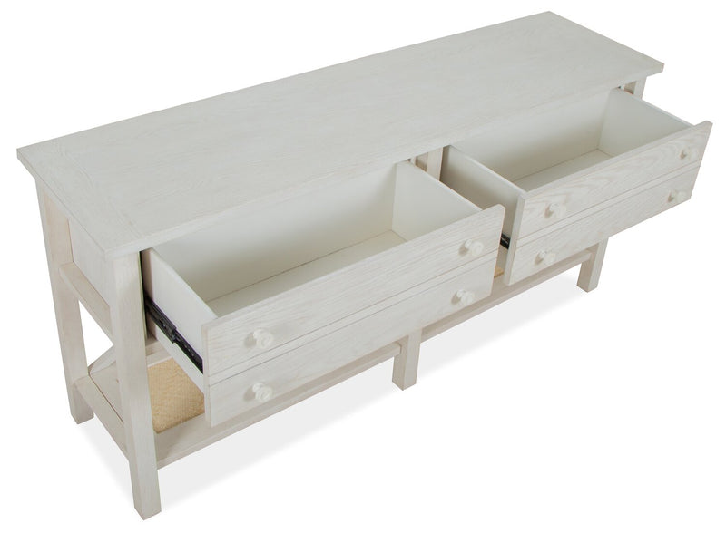 Table de salon traditionnelle Ellison de 60 po avec rangement et tablette - bois blanc antique
