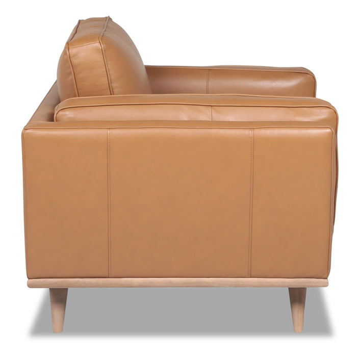 Fauteuil Vivia de 40 po en cuir véritable avec coussin de siège amovible et base en bois - brun caramel