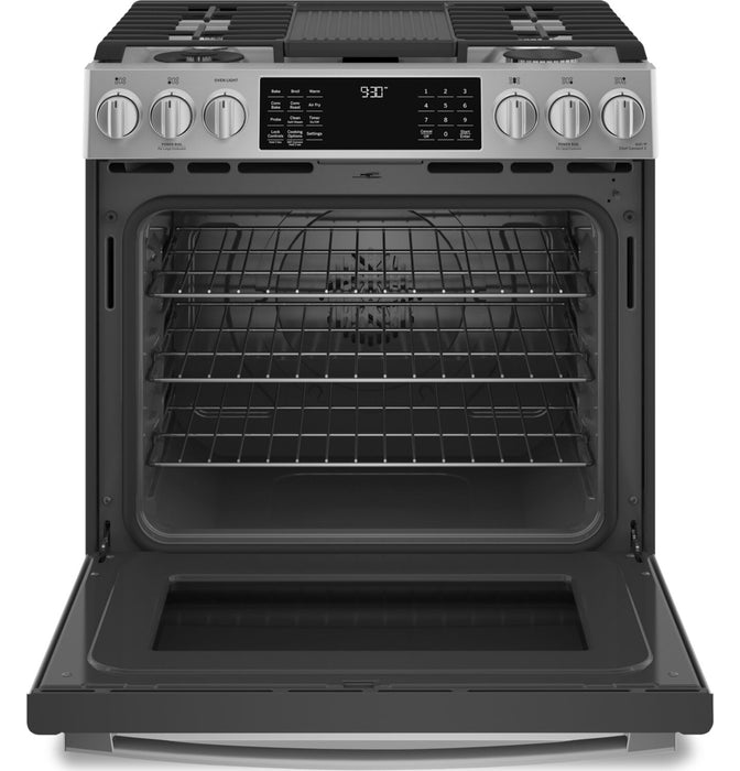 Cuisinière intelligente hybride Profile de 5,6 pi³ avec convection européenne véritable - acier inoxydable résistant aux traces de doigts - PC2S930YPFS