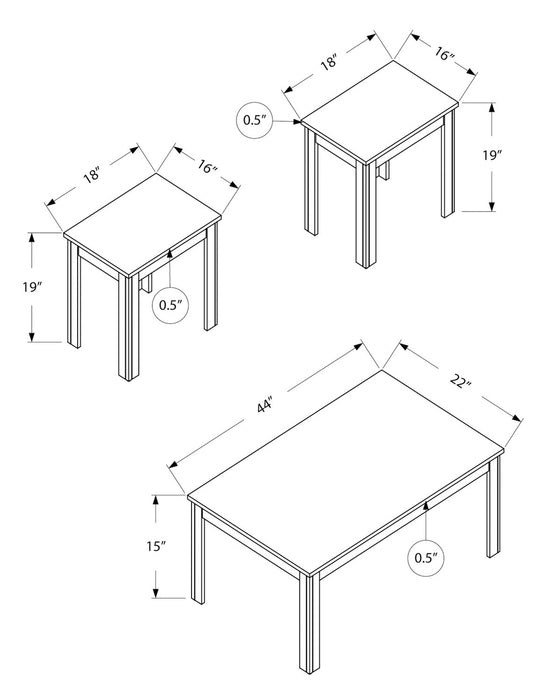 Ensemble 3 tables traditionnelles Remy de 44 po (table à café et 2 tables de bout) - brun 