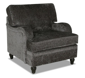 Fauteuil Bellmont de 38 po fabriqué au Canada en tissu de chenille avec pattes en bois - gris anthracite