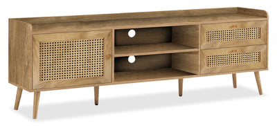 Emme 72" Modern TV Stand with Storage and Cable Management for TVs up to 80"- Light Brown|Meuble pour téléviseur moderne Emme de 72 po avec rangement et système de gestion des câbles pour téléviseurs jusqu’à 80 po - brun clair