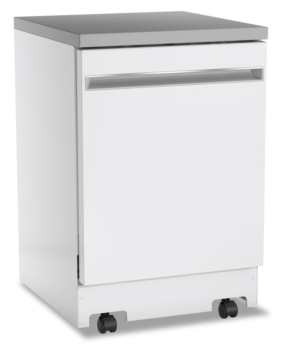 Lave-vaisselle portatif GE de 24 po et de 54 dBA avec commandes sur le dessus et broyeur d’aliments solides PiranhaMC - blanc - GPT225SGLWW