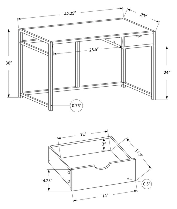 Bureau Everly de 42,25 po avec tiroir - gris