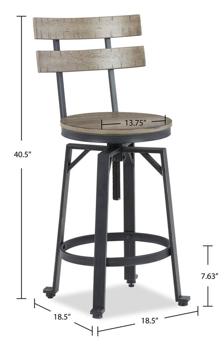 Tabouret bar Axel en métal avec siège pivotant et réglable, et dossier à lattes - brun