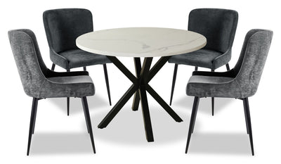 Verona 5pc Dining Set with Table & 4 Lexi Chairs, Culture Marbled Top, Metal, 42"W Round - Grey | Ensemble de salle à manger Verona 5 pièces en métal avec table ronde de 42 po (L), dessus en marbre synthétique et 4 chaises Lexi - gris