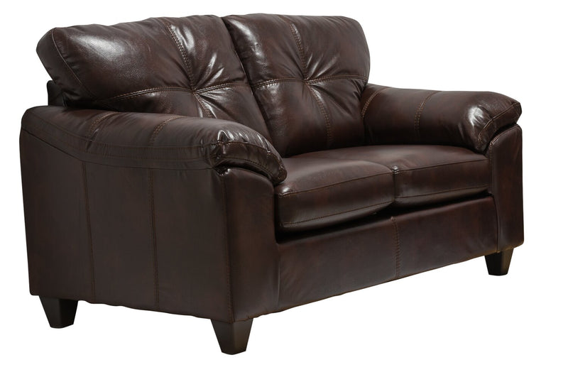 Causeuse Addison de 63 po fabriquée au Canada en tissu d’apparence cuir avec coussins de siège amovibles et capitonnage - brune