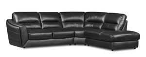 Sofa sectionnel de droite Romeo 3 pièces en cuir véritable - noir