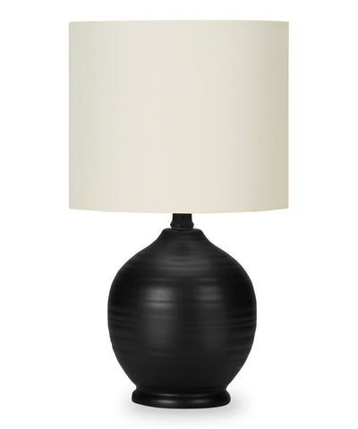 17" Black Ceramic Linen Drum Shade Table Lamp|Lampe de table de 17 po en céramique noire avec abat-jour cylindrique lin