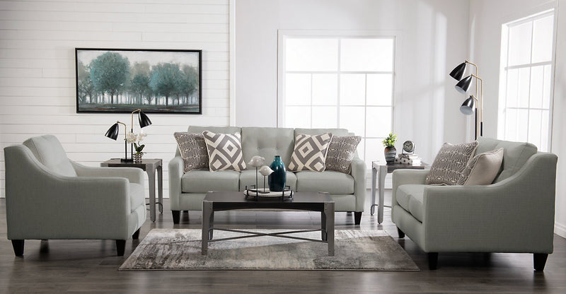 Causeuse Kylie de Cindy Crawford Home de 55 po fabriquée au Canada en tissu d’apparence lin avec pattes en bois - gris Zeus