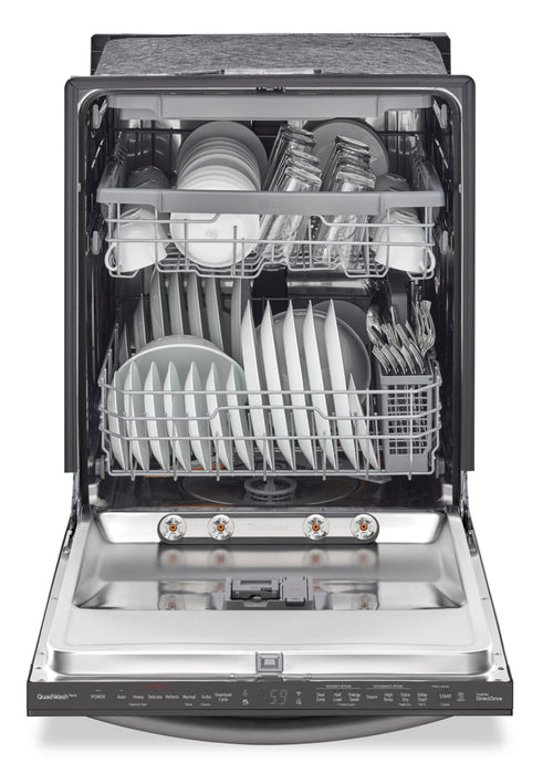 Lave-vaisselle intelligent encastré LG à 46 dBA de 24 po avec commandes sur le dessus et QuadWashMC - acier inoxydable noir Smudge-ProofMD - LDTS5552D