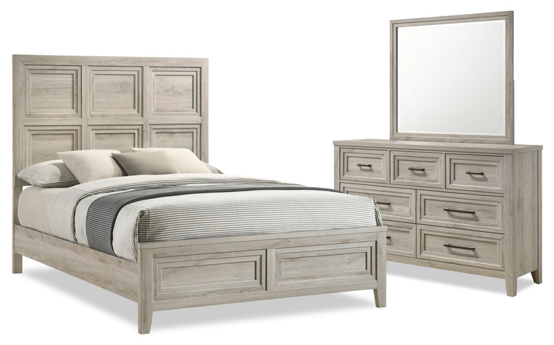 Ensemble de chambre à coucher Lara 5 pièces avec lit, commode et miroir, gris antique - format grand lit
