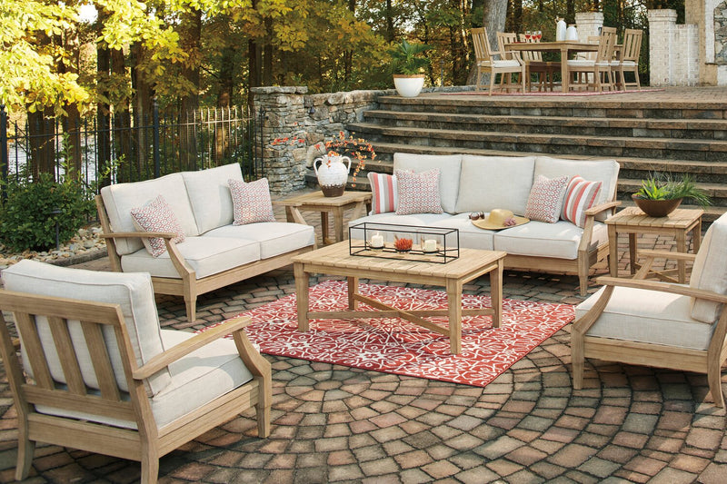 Sofa Juno pour la terrasse à l’extérieur - eucalyptus et tissu Nuvella, résistant aux rayons UV et aux intempéries - naturel et beige